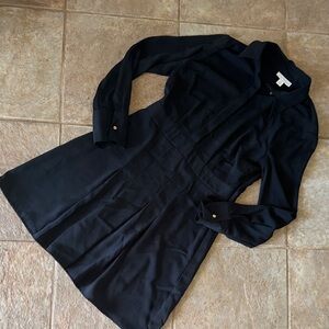 Topshop Black Long-Sleeve Button-Front Fit-and-Flare Dress